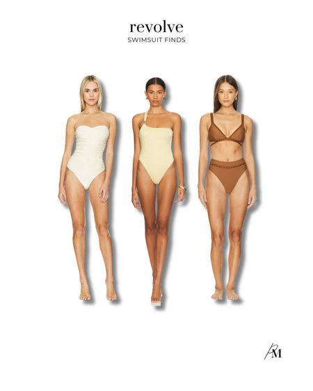 Revolve swimsuit finds. I love this strapless cream one-piece and high-waister two piece. 

#LTKSwim #LTKSeasonal #LTKSaleAlert