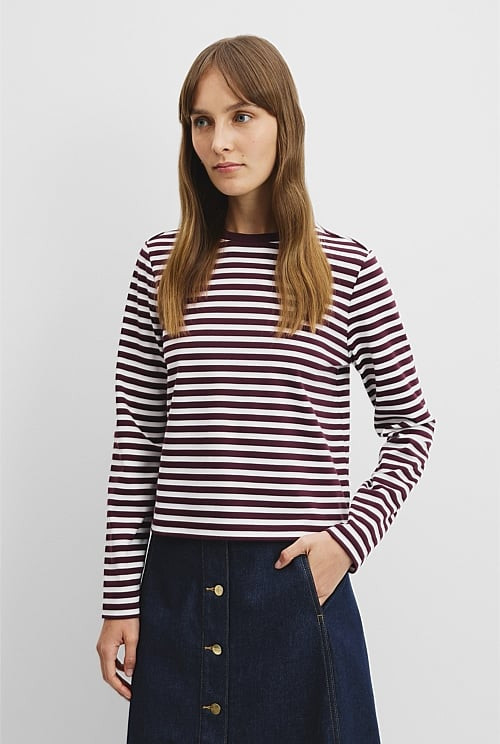 Australian Cotton Stripe Long Sleeve Slim Fit T-Shirt | Country Road