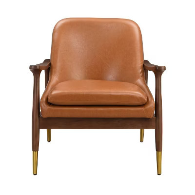 Christopher Knight Home Evelyn Modern Faux Leather and Wood Accent Chair Brown | Target
