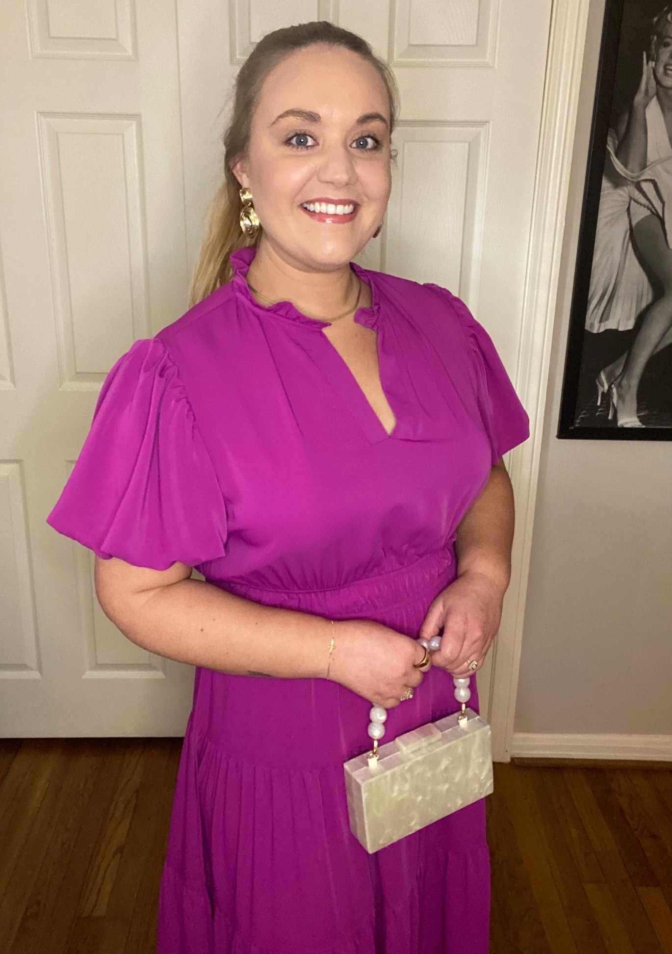 Wedding guest dress, maxi dress, magenta dress, puff sleeve dress, Amazon dress, Amazon style, minaudiere, pearl handbag, pearl bag, fuchsia dress, midsize style

#LTKWedding #LTKMidsize #LTKootd