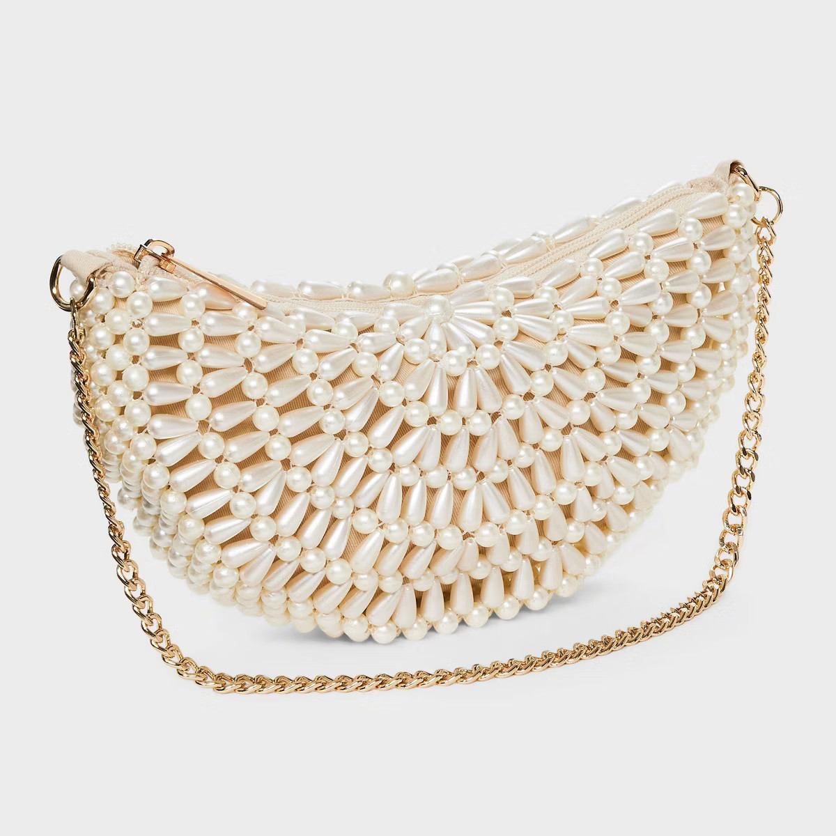 Pearl Beaded Half Moon Clutch Bag - A New Day™ Off-White: Abstract Pattern, Hardside, Woven Pla... | Target