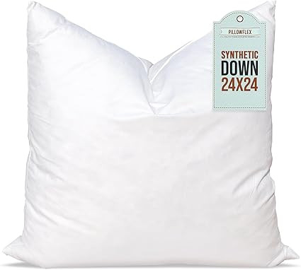 Pillowflex Synthetic Down Pillow Insert - 24x24 Down Alternative Pillow, Large Euro Pillow Square... | Amazon (US)