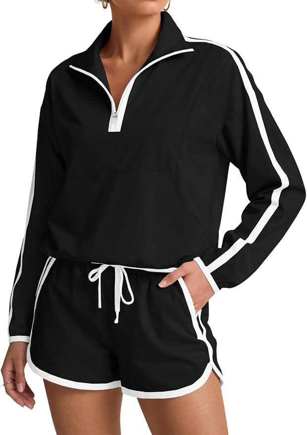 Fisoew Womens 2 Piece Outfits UPF 50+ Lightweight Windbreaker Jacket Athletic Short Sets Outdoor ... | Amazon (US)