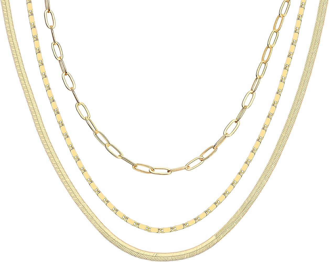 PAVOI 14K Gold Plated Dainty Layering Necklaces for Women | Snake Chain, Curb Link, Paperclip Lay... | Amazon (US)