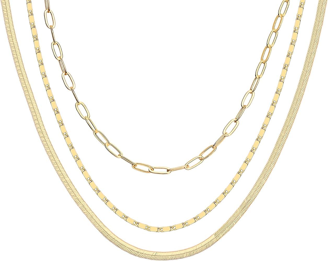 PAVOI 14K Gold Plated Dainty Layering Necklaces for Women | Snake Chain, Curb Link, Paperclip Lay... | Amazon (US)