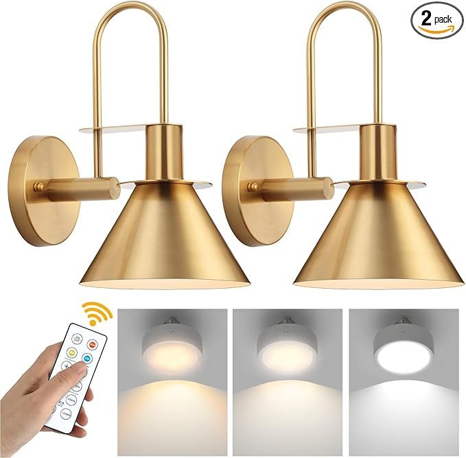 Battery Operated Wall Sconce, Wireless Battery Operated Wall Lights, Gold Wall Sconces Set of Two... | Amazon (US)