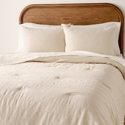 Full/Queen Stitch Stripe Duvet Cover Tan - Hearth & Hand™ with Magnolia | Target