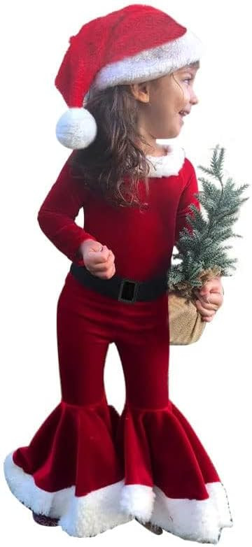 Hipea Merry Christmas Outfit Toddler Baby Girls Santa Claus Costume Long Sleeve Bell Bottom Pant ... | Amazon (US)