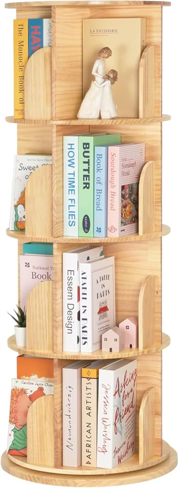OOOK Rotating Bookshelf for Kids & Adults, 4-Tier 360° Spinning Solid Wood Book Organizer, Space... | Amazon (US)