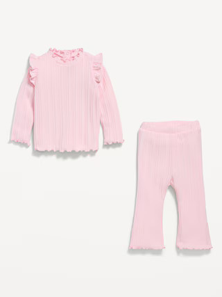 Cozy Long-Sleeve Ribbed Ruffle-Trim Top and Pants Set for Baby | Old Navy (US)