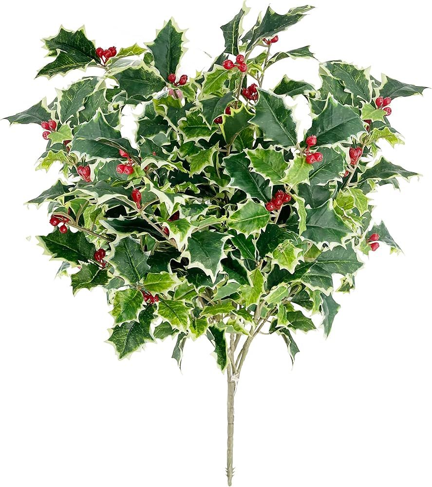 Admired By Nature GPB7807-Variegated Artificial Holly Leaves Berries Christmas Bush | Amazon (US)