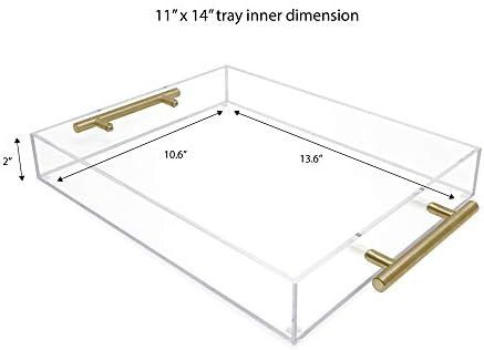 Isaac Jacobs Clear Acrylic Serving Tray (11x14) with Gold Metal Handles, Spill-Proof, Stackable... | Amazon (US)