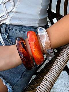 3pcs Exaggerated Asymmetrical Translucent Acrylic Bracelet For Women, Versatile Design | SHEIN