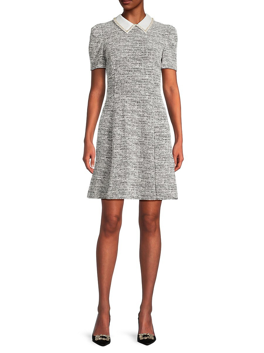 Karl Lagerfeld Paris Women's Heathered Embellished Mini Dress - Soft White Black - Size 4 | Saks Fifth Avenue OFF 5TH