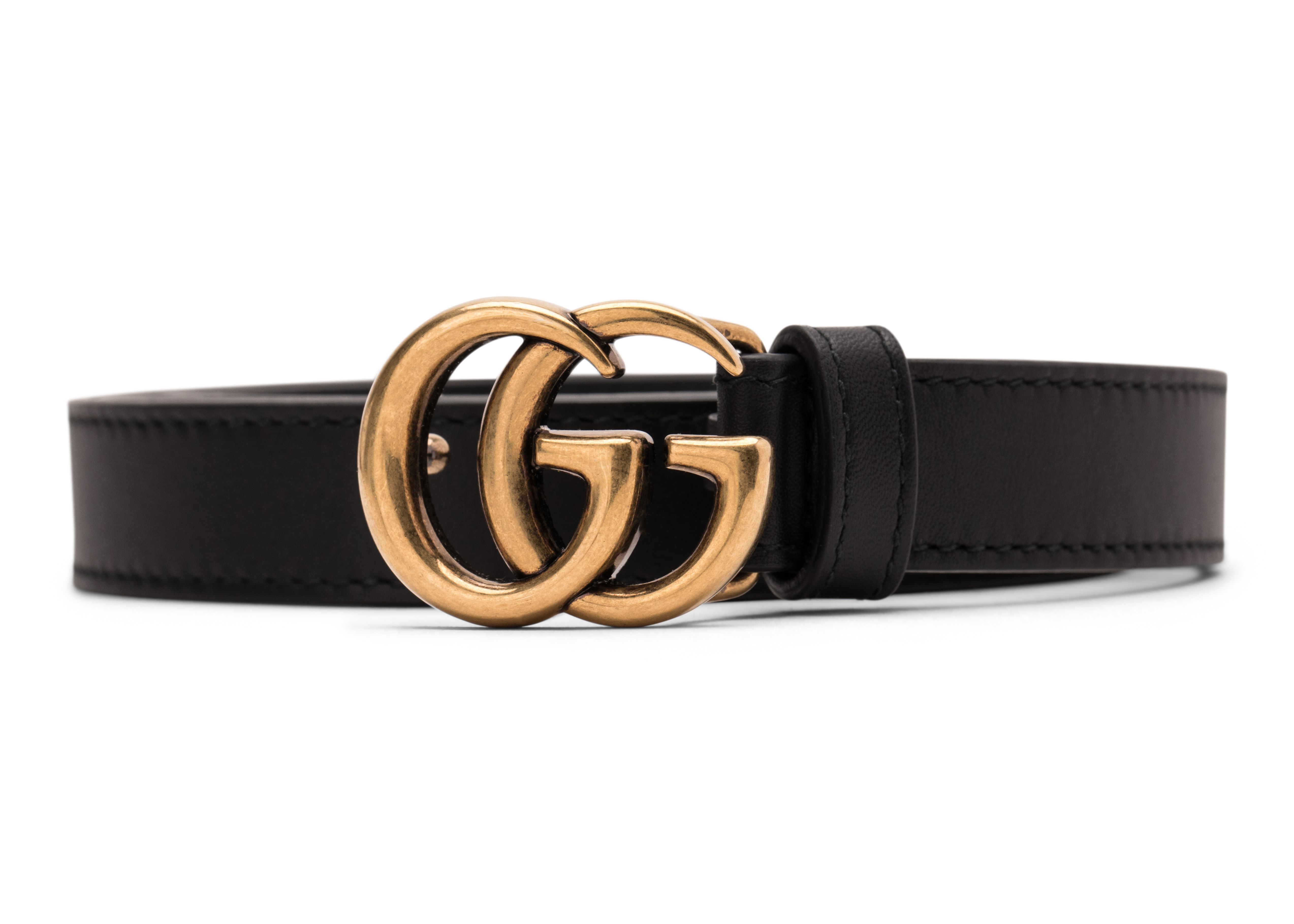 Gucci Double G Thin Leather Belt Antique Brass Buckle 0.8 Width Black | StockX