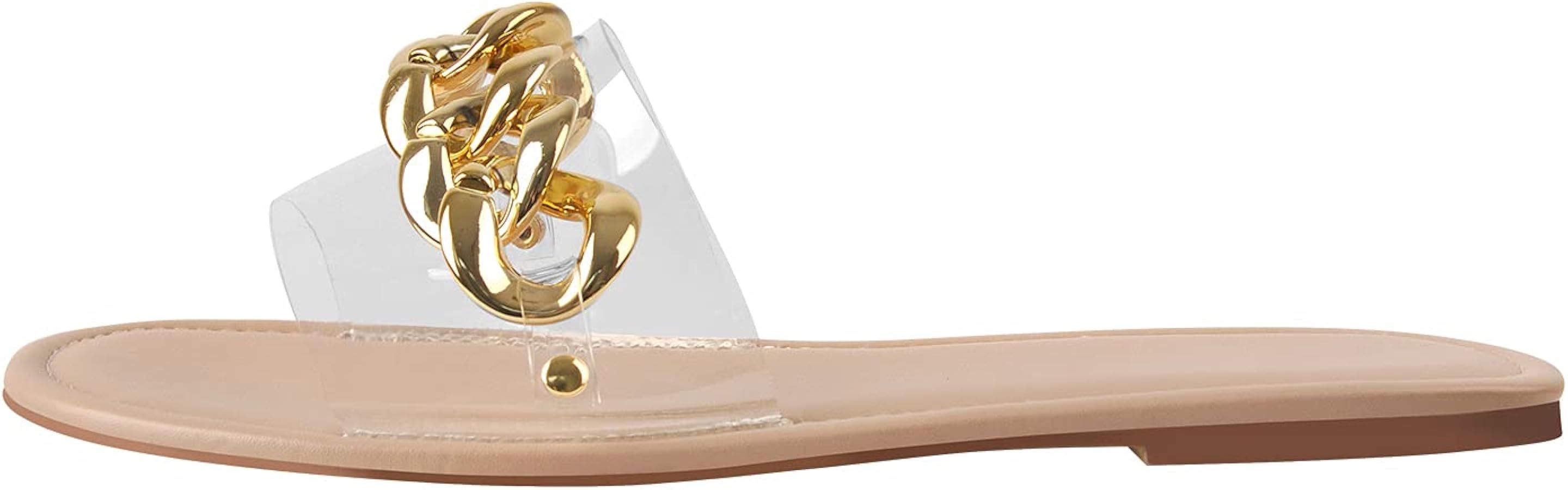 Women's Metal Chain Clear Baby Pink Flat Sandals Mules | Amazon (US)