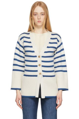 Off-White & Blue Signature Stripe Cardigan | SSENSE