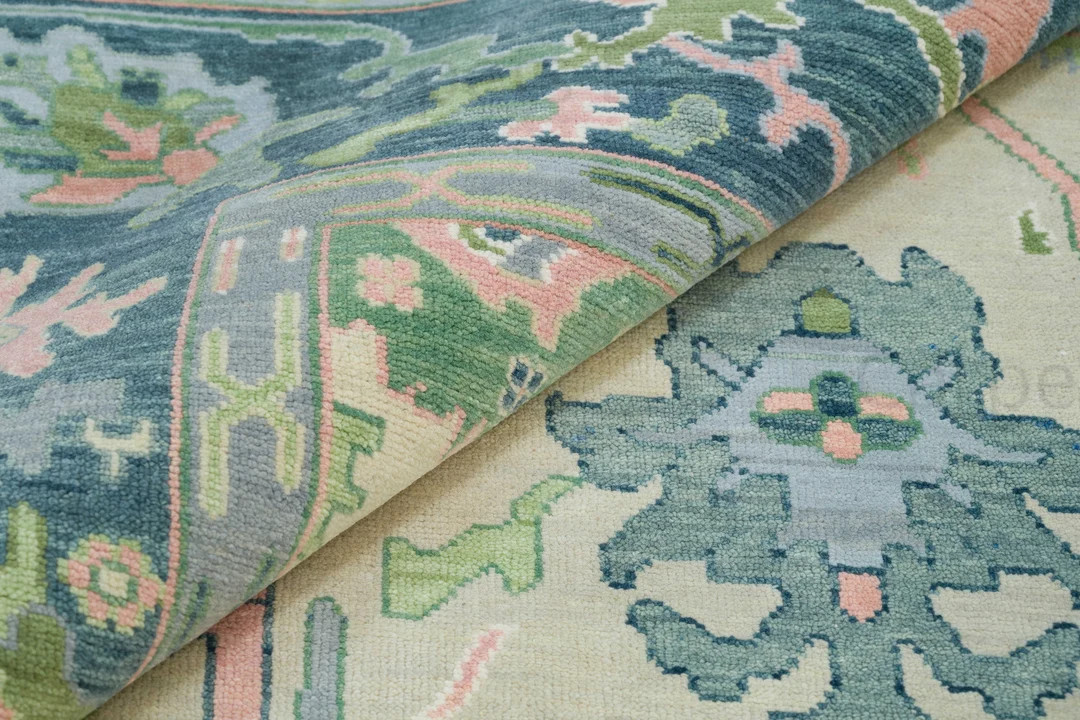 Oushak Rug Beige Pine Grove Green, Farmhouse Rug Blues Pinks, Pastel Area Rug, Large Floral Handm... | Etsy (US)
