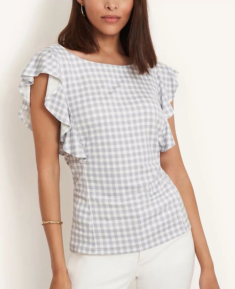 Gingham Ruffle Sleeve Shell | Ann Taylor | Ann Taylor (US)