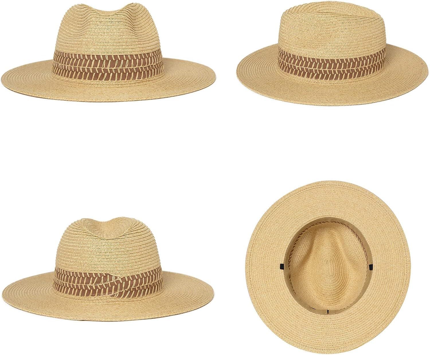 Unisex Straw Sun Fedora Hat for Women and Men,Packable Beach Hat Wide Brim Panama Hat UV UPF 50+ ... | Amazon (US)
