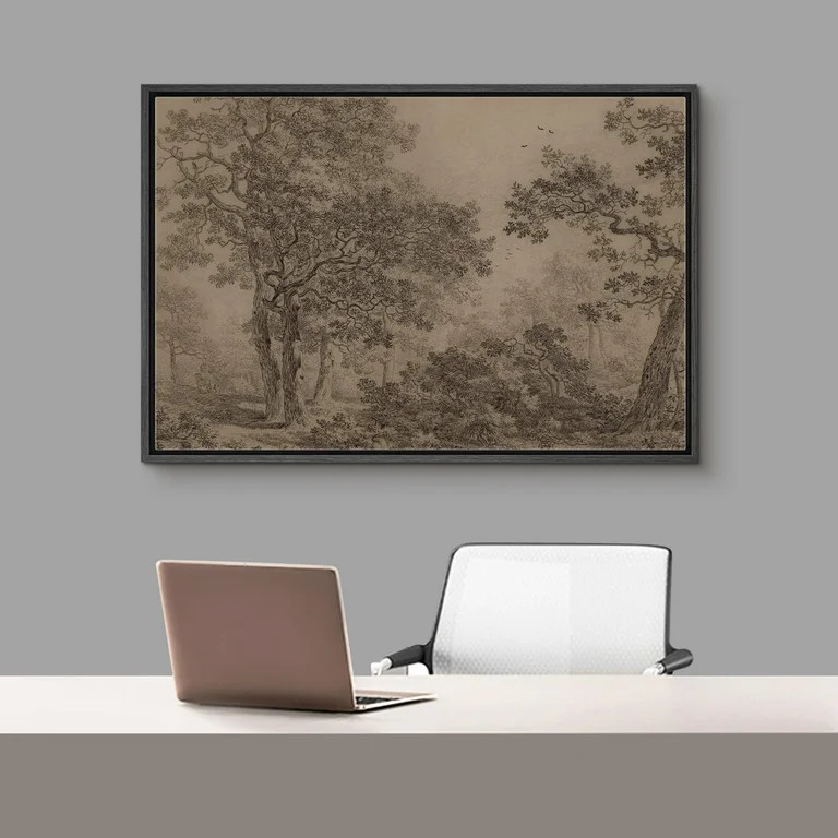 IDEA4WALL Framed Canvas Wall Art Retro Majestic Oak Tree Drawing Detailed Illustrations Black & W... | Walmart (US)