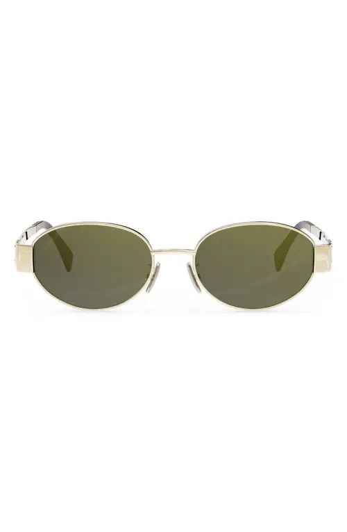 CELINE Triomphe 54mm Oval Sunglasses in Shiny Endura Gold /Green at Nordstrom | Nordstrom