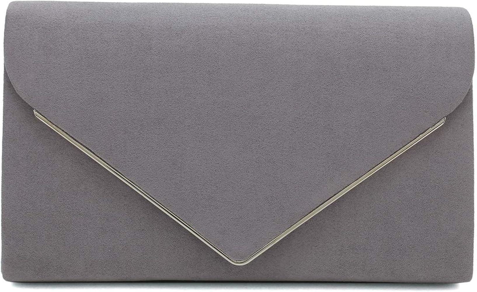 CHARMING TAILOR Faux Suede Clutch Bag Elegant Metal Binding Evening Purse for Wedding/Prom/Black-... | Amazon (US)