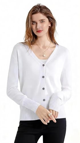 Sunfaynis White Cardigans for Women Trendy Light Weight Long Sleeve Button Down Sweater Cardigan (S, White) | Amazon (US)