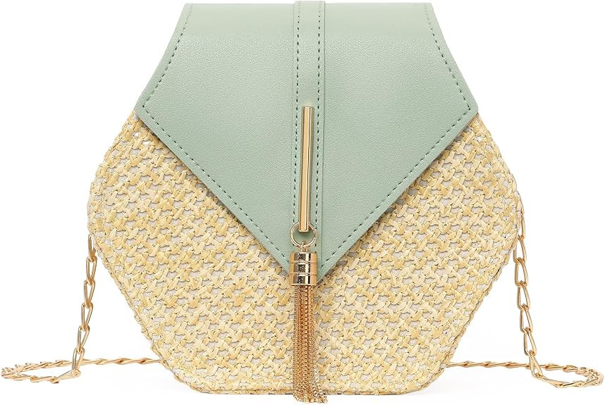 GOIACII Straw Women's Crossbody Bag Summer Shouler Small Purse Beach Bag with Metal Chain Tassel | Amazon (US)