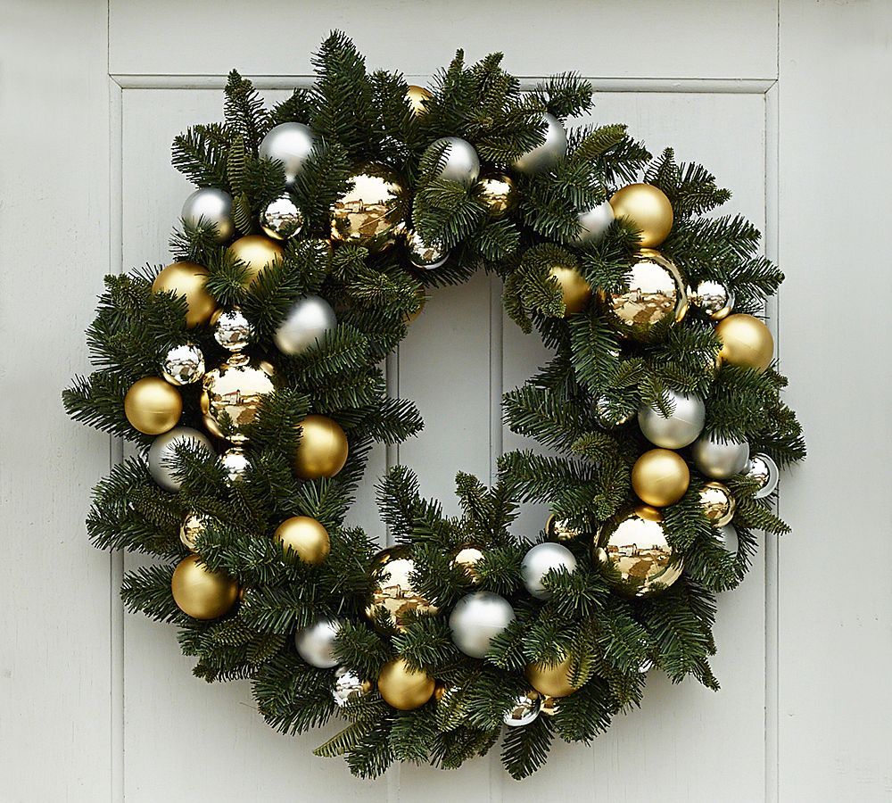 Ornament &amp;amp; Pine Wreath, 22 Ft., Gold &amp;amp; Silver | Pottery Barn (US)