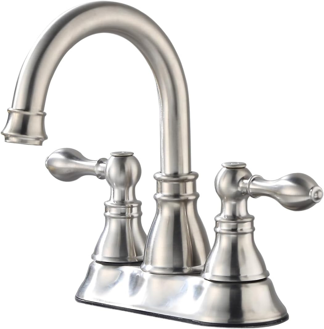 Two Handles Brushed Nickel Bathroom Faucet 3 Hole Sink Faucet with Overflow Pop up Drain, 360° S... | Amazon (US)