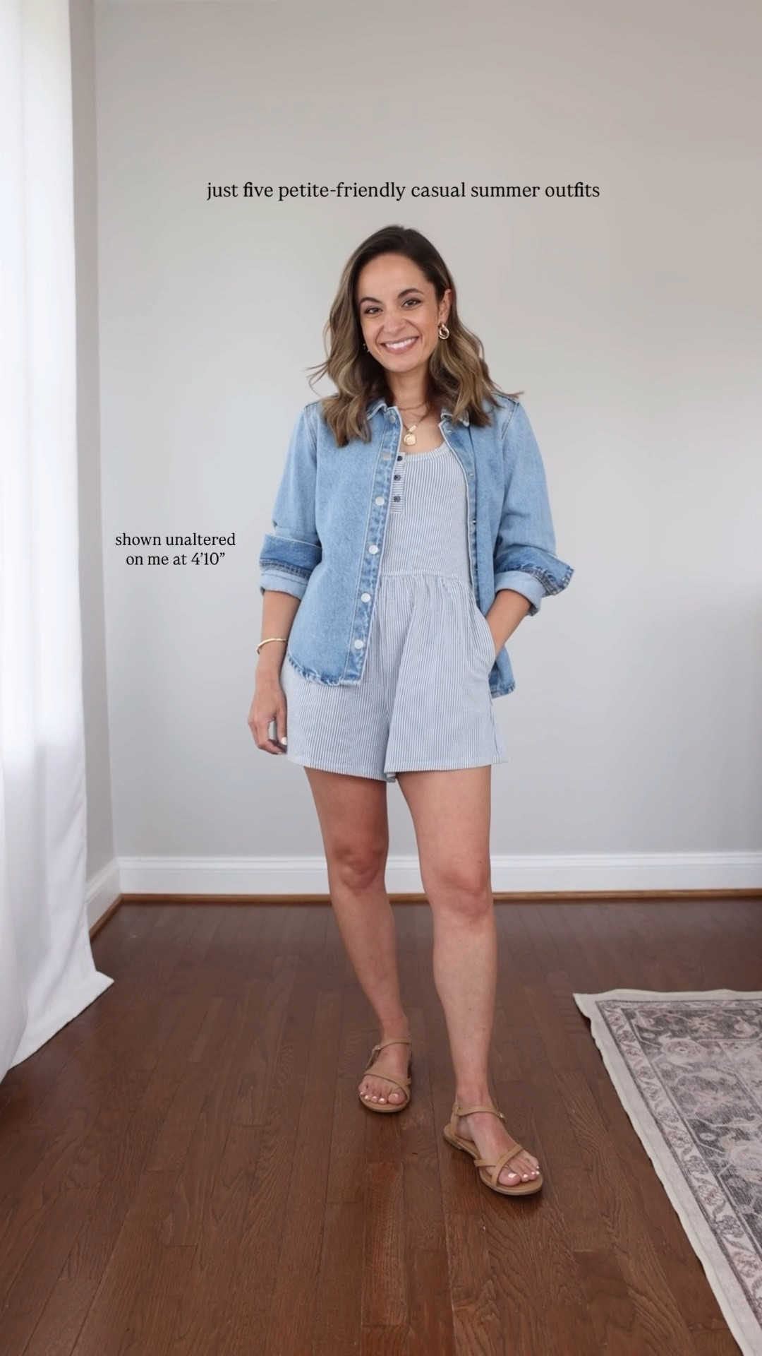 Five petite-friendly casual comfortable summer outfits! 

Outfit 1
Romper (Target): xs 
Denim top (Target): xs 
Sandals (Target): true to size 

Outfit 2 
Poplin shorts (Amazon): xs 
Button down (Old Navy): petite xs 

Outfit 3 
Active dress (Amazon): xs in gray blue (but it’s green) 
Tank top (Old Navy): petite xs 

Outfit 4 
Drawstring shorts (Target): xs 
Crochet vest (LOFT): petite xxs 
Camisole (Kohl’s): small 

Outfit 5
Crochet top (Abercrombie): xxs
Pants (Marine Layer): xs 
Camisole (Kohl’s): small

#LTKPetite #LTKSeasonal