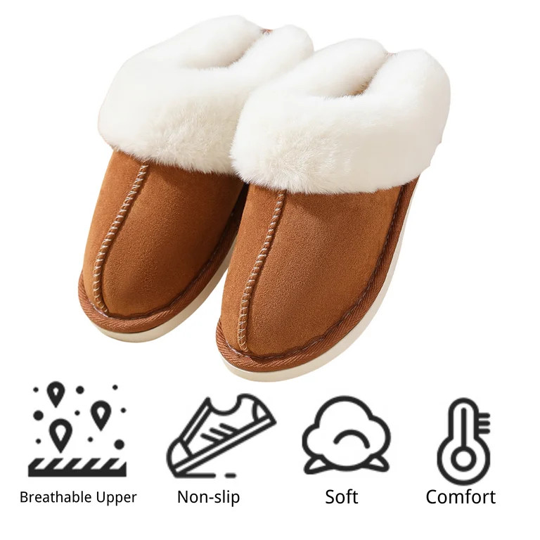 BERANMEY Slippers for Women Scuff Memory Foam Fuzzy Faux Fur House Slippers Bedroom Non-slip Warm... | Walmart (US)