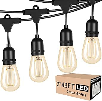 2 Pack 48FT Outdoor String Lights LED Commercial Grade Heavy Duty Light String Lights with 2W Dim... | Amazon (US)