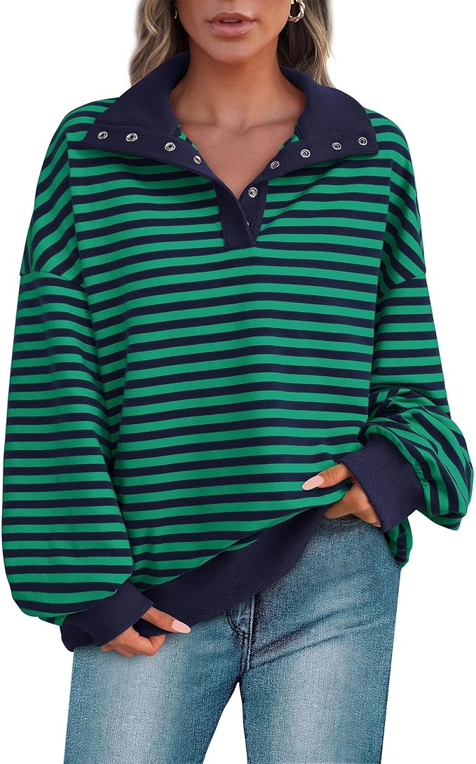 PRETTYGARDEN Oversized Striped Sweatshirts Tops Shirt | Amazon (US)