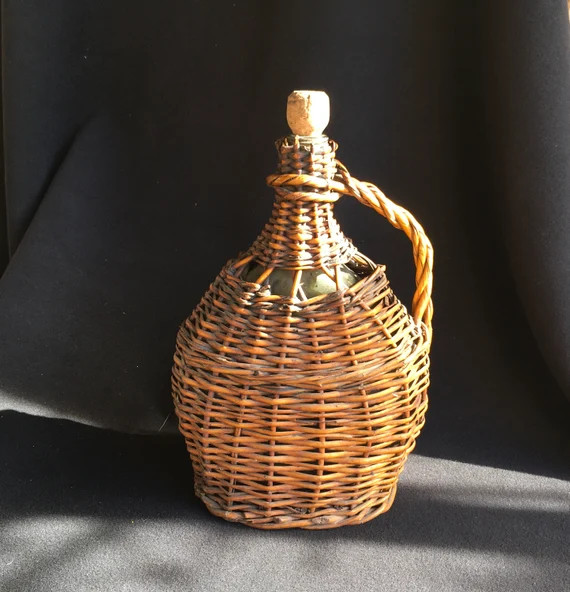 Vintage French, wicker covered wine bottle, Demijohn, carboy, Dame Jeanne or however you would li... | Etsy (US)