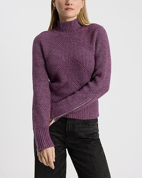 Ribbed Mock Neck Zipper Sleeve Sweater | Express