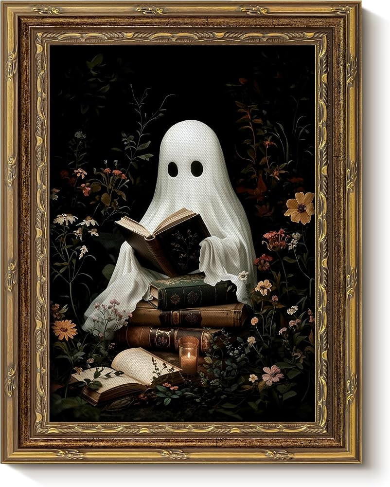 VIYYIEA Gold Framed Halloween Wall Decor, Ghost Garden Canvas Art, 8x10in | Amazon (US)