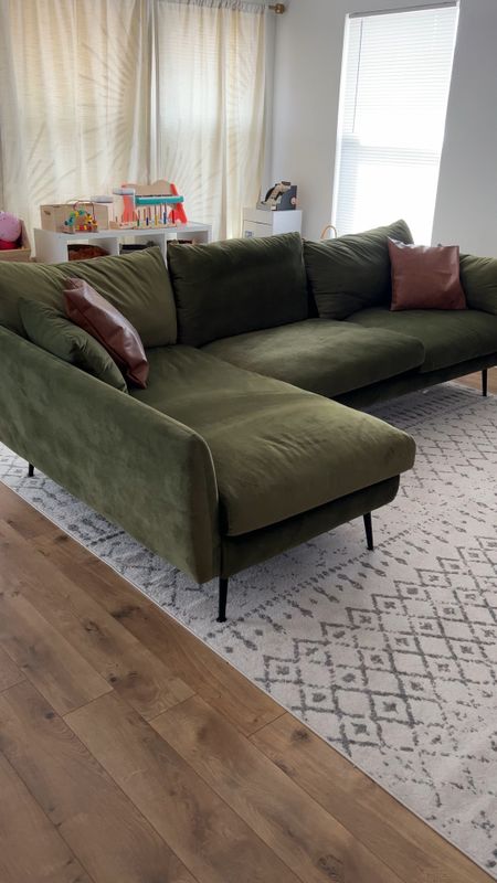 Green Velvet Section 
We have been loving this sectional for almost 2 years now. It’s held up well.

Sectional, home find, Couch, Albany Park 

#LTKsalealert #LTKVideo #LTKhome