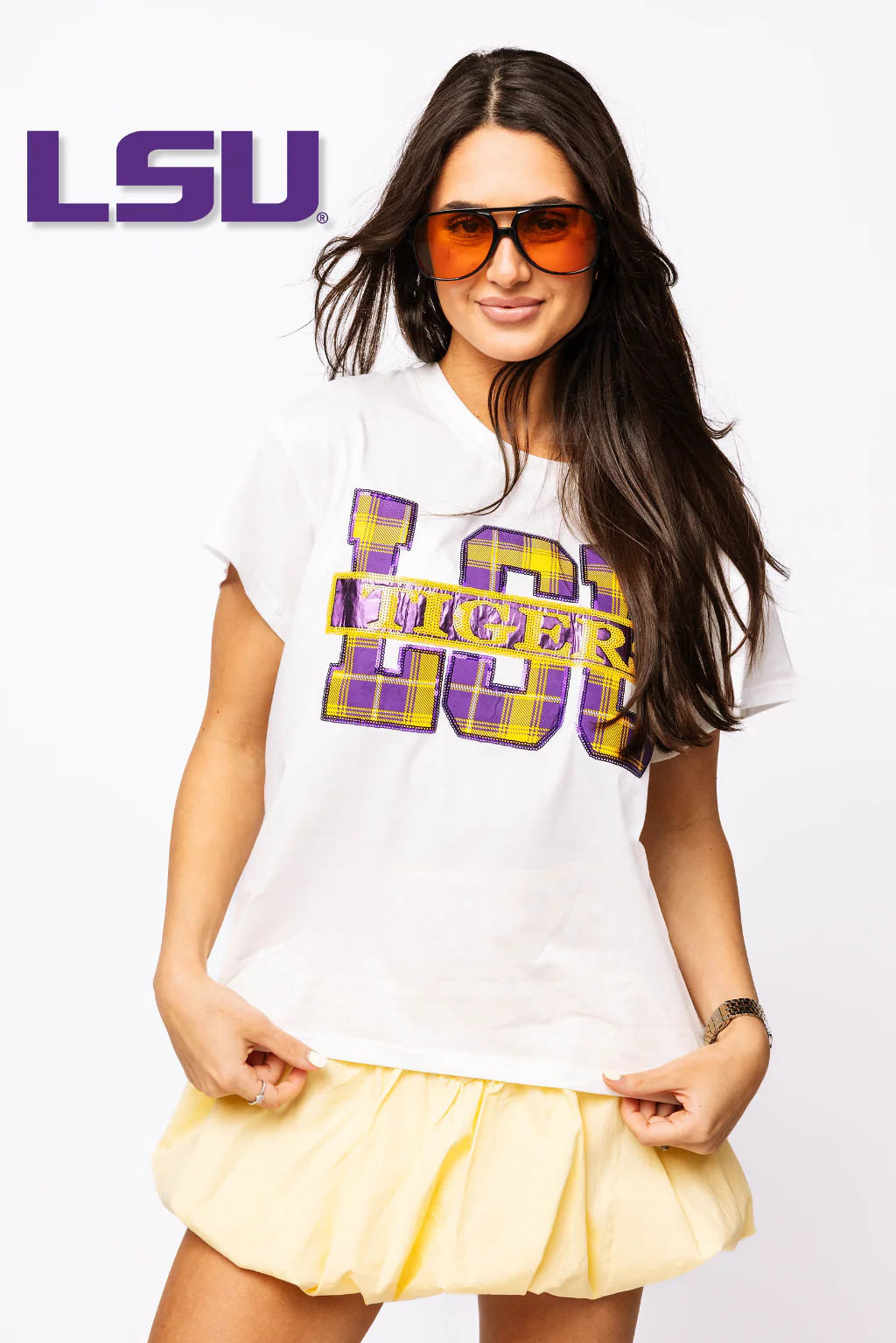 Licensed LSU Plaid Letter Tee | Queen of Sparkles