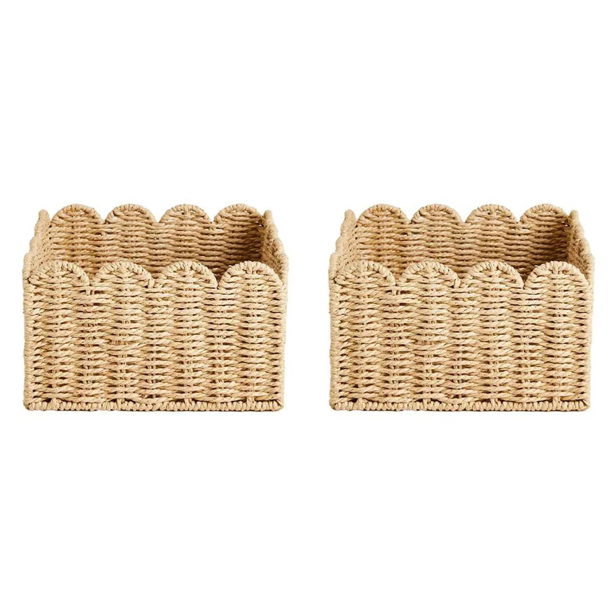2X Scalloped Edge Basket, Wicker Storage Baskets,Handwoven Organizing Baskets for Shelves, Paper ... | Walmart (US)