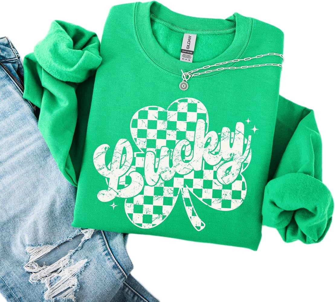 Lucky Shamrock Sweatshirt for St Patrick’s Day – Green Clover Graphic Pullover, Irish Holiday... | Amazon (US)