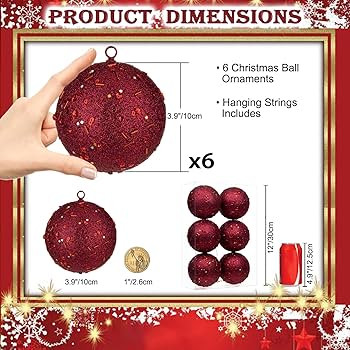 4" Large Christmas Balls Ornaments 6 Pcs Shatterproof Big Burgundy Red Christmas Ornaments for Xm... | Amazon (US)