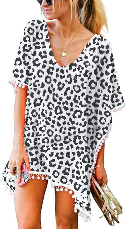 CPOKRTWSO Women’s Crochet Chiffon Tassel Swimsuit Beach Bikini Cover Ups for Swimwear | Amazon (US)