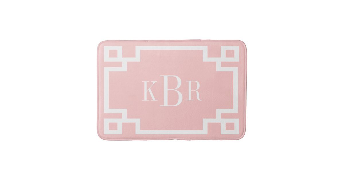 Blush Pink and White Greek Key Custom Monogram Bathroom Mat | Zazzle | Zazzle