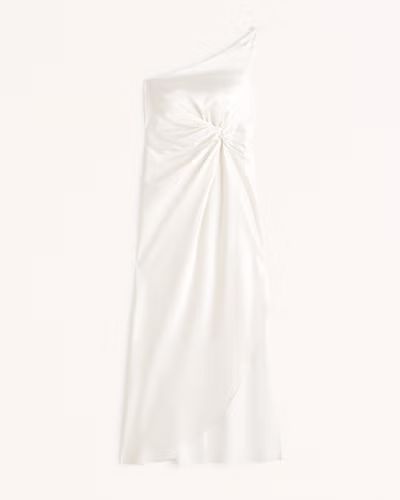 One-Shoulder Satin Knotted Midi Dress | Abercrombie & Fitch (UK)