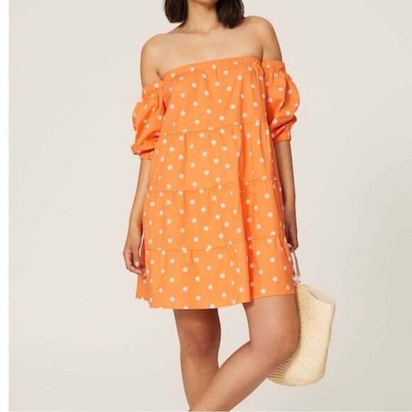 Color Me Courtney Orange Polka Dot Quinn Off the shoulder Mini Dress Size L | Poshmark