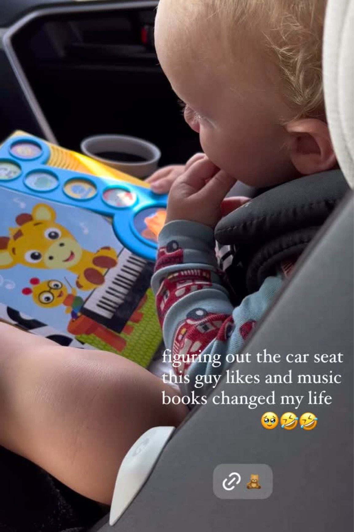 figuring out the car seat this guy likes and music books changed my life 🥹🤣🤣