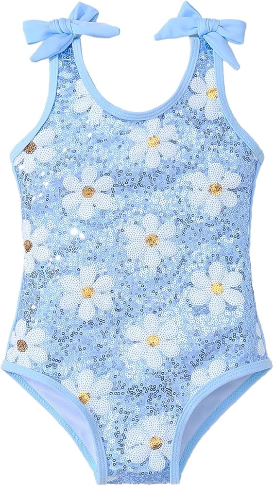 Toddler Girl Sequin One Piece Flower Bikini Swimsuit Beach Bathing Suit Swimwear for Gilrs 3-7Y | Amazon (US)