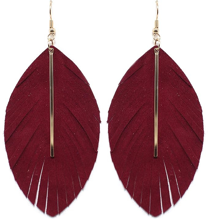 Miracle Collection Lightweight Genuine Soft Leather Fringe Leaf with Simple Drop Metal Bar Dangle... | Amazon (US)